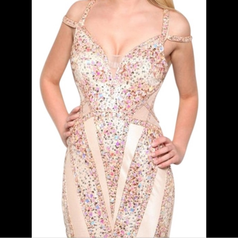 Nude/Champagne Beaded Pageant Gown